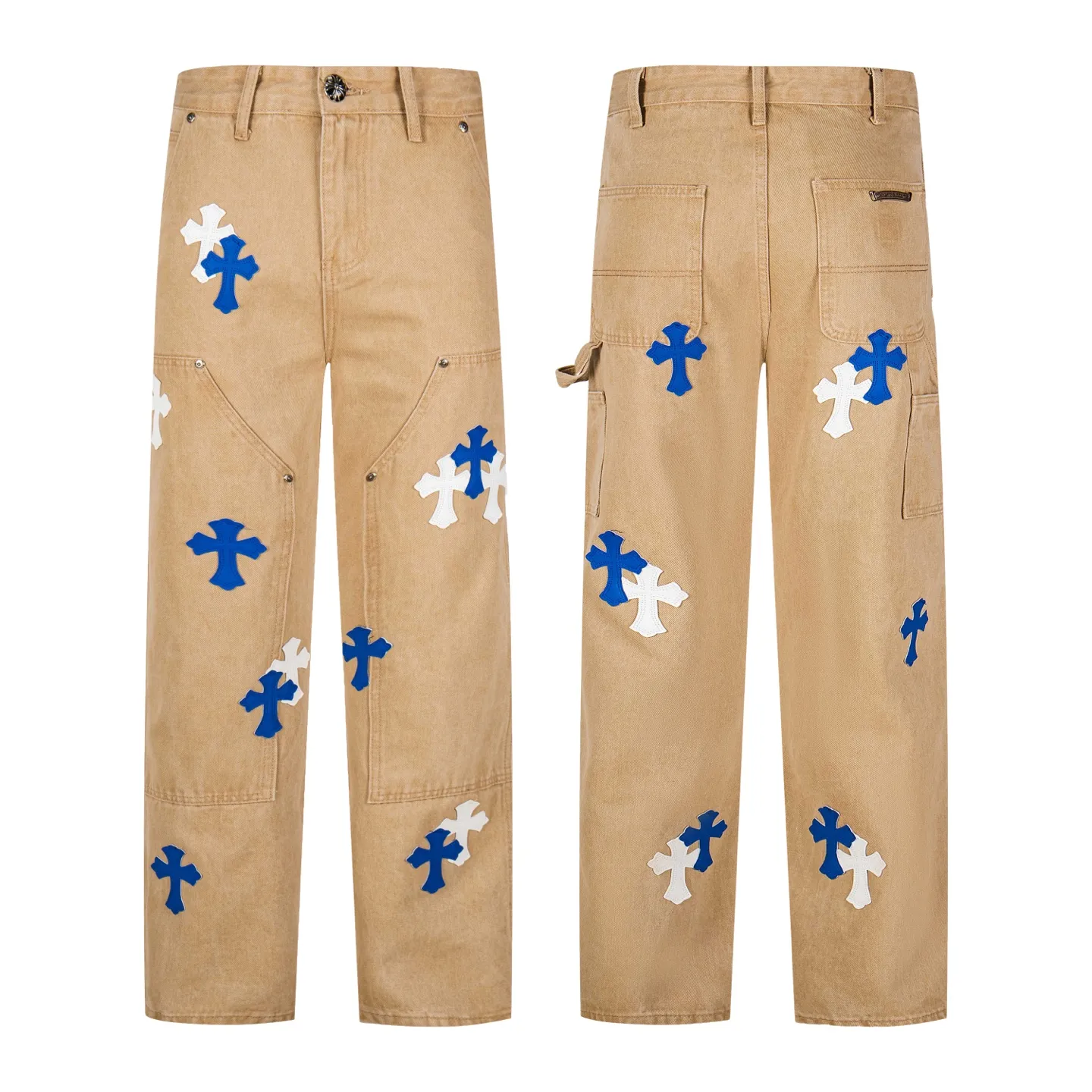 P280 Chrome Hearts khaki denim and white and blue multi-leather popular couple jeans are a hot trend this season and are sought after by countless celebrities and fashionistas. The neat details of the cutting process add color to the playful fashion! The neat and meticulous design, and the well-fitting structure is unique. The upper body not only has outstanding recognition, but also looks younger and younger. A style with the ultimate wearing meaning and performance, gorgeous color matching, and the craftsmanship of this style is also extremely extraordinary. After the finished product is washed, it is disassembled and hand-made with sheepskin cross leather and then spliced ​​together to complete. The whole piece has too many craftsmanship to describe. It is decorated with patchwork cross flowers and high-waisted washed jeans! ! Absolutely high-end luxury product, a god-level single product, a super popular product, made with top heavy industry, a must-see magic weapon that can't be missed. Style number: 1827# Size: 30 32 34 36 Color: Khaki